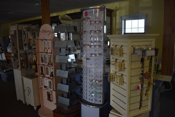 6 Various Racks w/ Contents Including Glasses and Glasses Cases. Includes 13.5x13.5x68. 6 Times Your Bid! (yellow clothing store) - Image 5 of 7