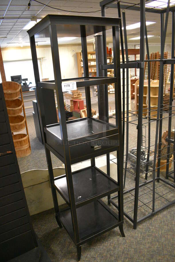 Black Wooden Shelving Unit w/ Drawer. 20x20x72. (garden center) - Image 2 of 4