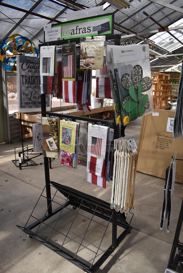 Black Metal Stand w/ Contents Including Flags on Commercial Casters. 32x36x76. (greenhouse) - Image 2 of 7