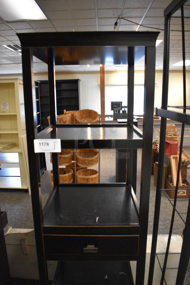 Black Wooden Shelving Unit w/ Drawer. 20x20x72. (garden center) - Image 3 of 4