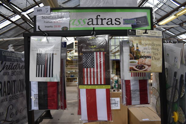 Black Metal Stand w/ Contents Including Flags on Commercial Casters. 32x36x76. (greenhouse) - Image 3 of 7