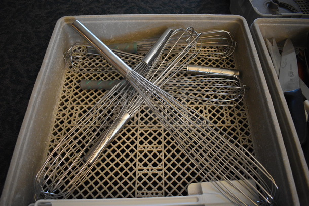 ALL ONE MONEY! Lot of Various Metal Whisks in Tan Poly Dish Caddy! 19.5x19.5x4. (back dining room) - Image 2 of 3