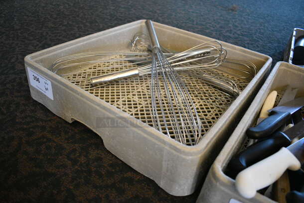 ALL ONE MONEY! Lot of Various Metal Whisks in Tan Poly Dish Caddy! 19.5x19.5x4. (back dining room) - Image 3 of 3