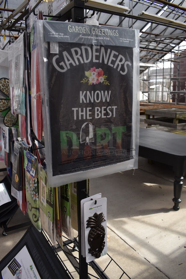 Black Metal Stand w/ Contents Including Flags on Commercial Casters. 32x36x76. (greenhouse) - Image 5 of 7