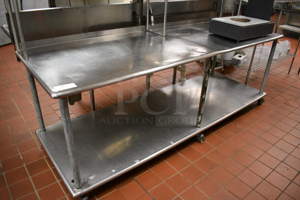 Stainless Steel Commercial Table w/ Double Over Shelf and Under Shelf on Commercial Casters. 96x34x64. (kitchen) - Image 2 of 5