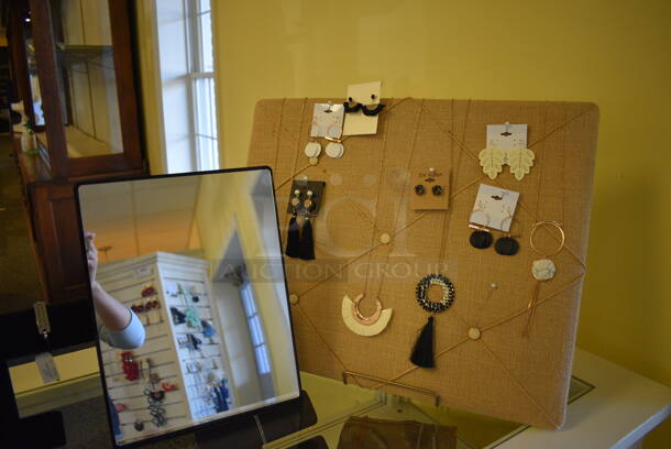 White Wooden Counter w/ Contents Including Jewelry. BUYER MUST REMOVE. 64x24x39. (yellow clothing store) - Image 4 of 7