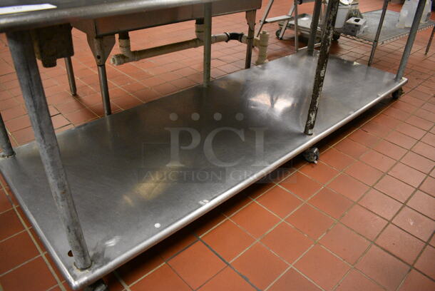Stainless Steel Commercial Table w/ Double Over Shelf and Under Shelf on Commercial Casters. 96x34x64. (kitchen) - Image 3 of 5