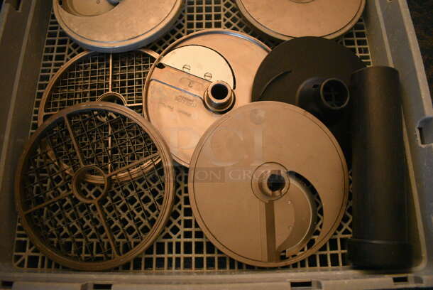 ALL ONE MONEY! Lot of Various Metal Food Processor Blades Including S Blades, Dicers and Cover in Poly Dish Caddy! 19.5x19.5x4. (back dining room) - Image 2 of 6