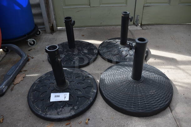 4 Black Metal Patio Umbrella Bases. 16x16x12, 17x17x12. 4 Times Your Bid! (greenhouse)