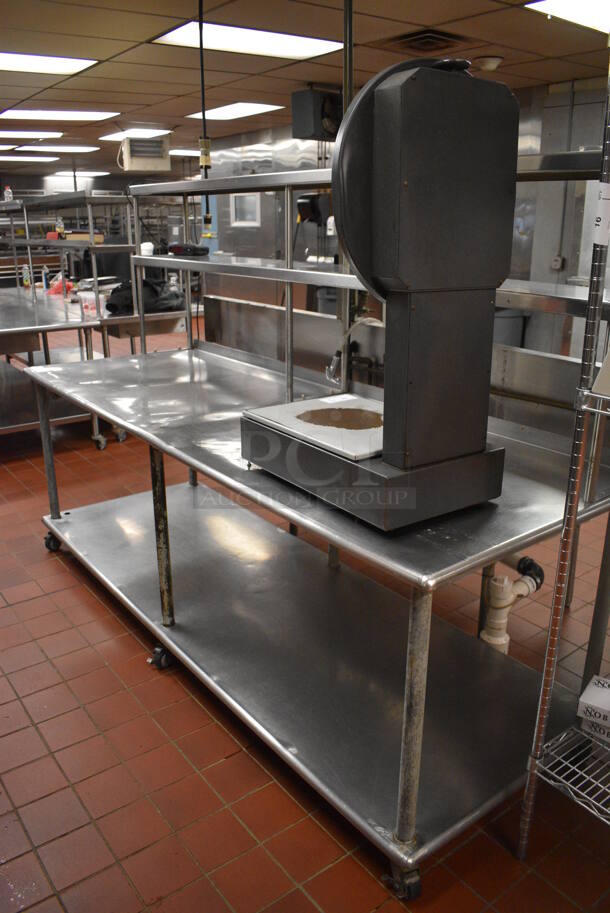 Stainless Steel Commercial Table w/ Double Over Shelf and Under Shelf on Commercial Casters. 96x34x64. (kitchen) - Image 4 of 5