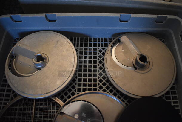 ALL ONE MONEY! Lot of Various Metal Food Processor Blades Including S Blades, Dicers and Cover in Poly Dish Caddy! 19.5x19.5x4. (back dining room) - Image 3 of 6