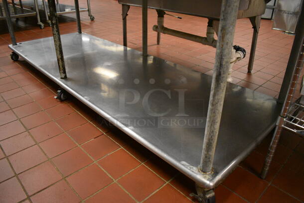 Stainless Steel Commercial Table w/ Double Over Shelf and Under Shelf on Commercial Casters. 96x34x64. (kitchen) - Image 5 of 5