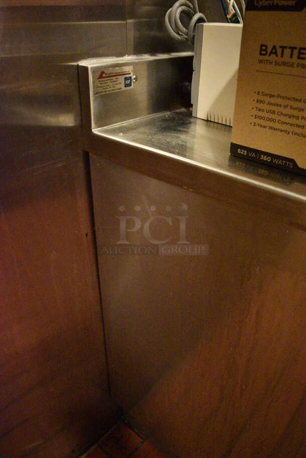 Stainless Steel Commercial Counter w/ Back Splash and 2 Under Shelves. Does Not Include Contents. BUYER MUST REMOVE. 96x23x40.5 (main dining room - POS Room) - Image 4 of 5