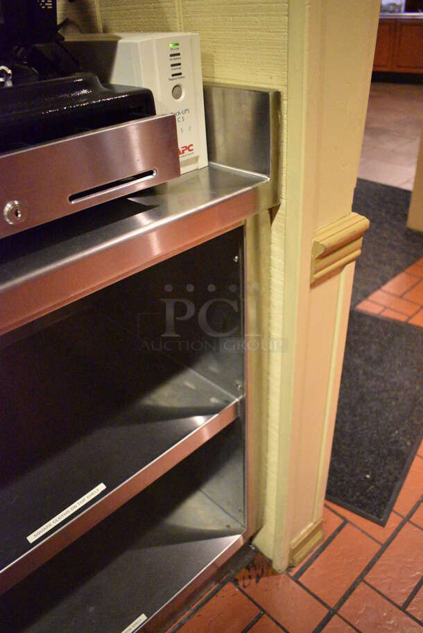 Stainless Steel Commercial Counter w/ Back Splash and 2 Under Shelves. Does Not Include Contents. BUYER MUST REMOVE. 96x23x40.5 (main dining room - POS Room) - Image 5 of 5