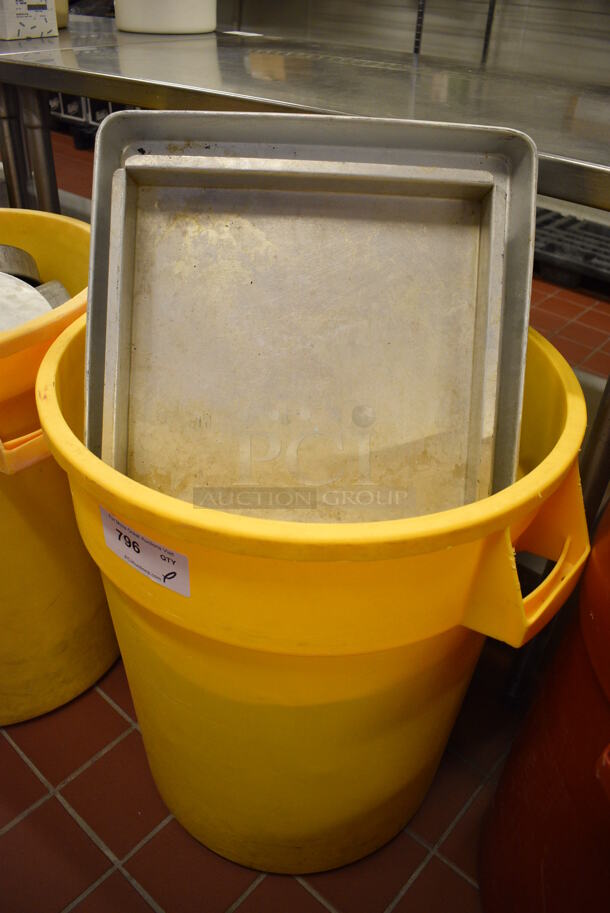 ALL ONE MONEY! Lot of Metal Baking Pans in Yellow Poly Trash Can! Includes 6.5x6.5x2. (bakery kitchen) - Image 4 of 4