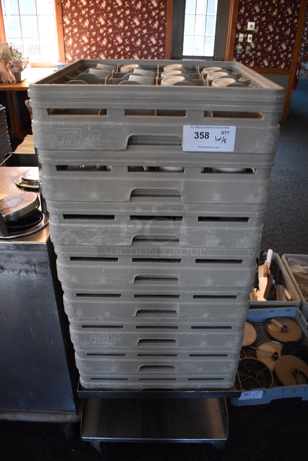 Stainless Steel Commercial Dish Caddy Cart w/ 8 Caddies and Approximately 120 White Ceramic Mugs on Commercial Casters. 28x21x36. 4.5x3.5x3.5. (back dining room) - Image 1 of 6