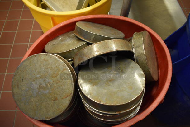 ALL ONE MONEY! Lot of Metal Baking Pans in Red Poly Trash Can! Includes 8.25x8.25x1.5. (bakery kitchen) - Image 2 of 4