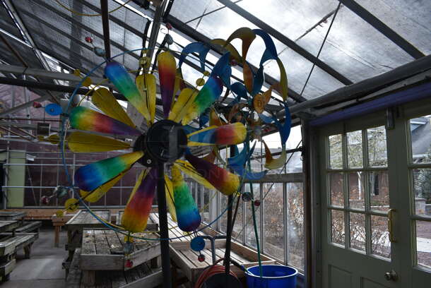 Black Metal Floor Style Rack w/ 2 Colorful Pinwheels. 24x12x84, 23x9x77. (greenhouse) - Image 5 of 5