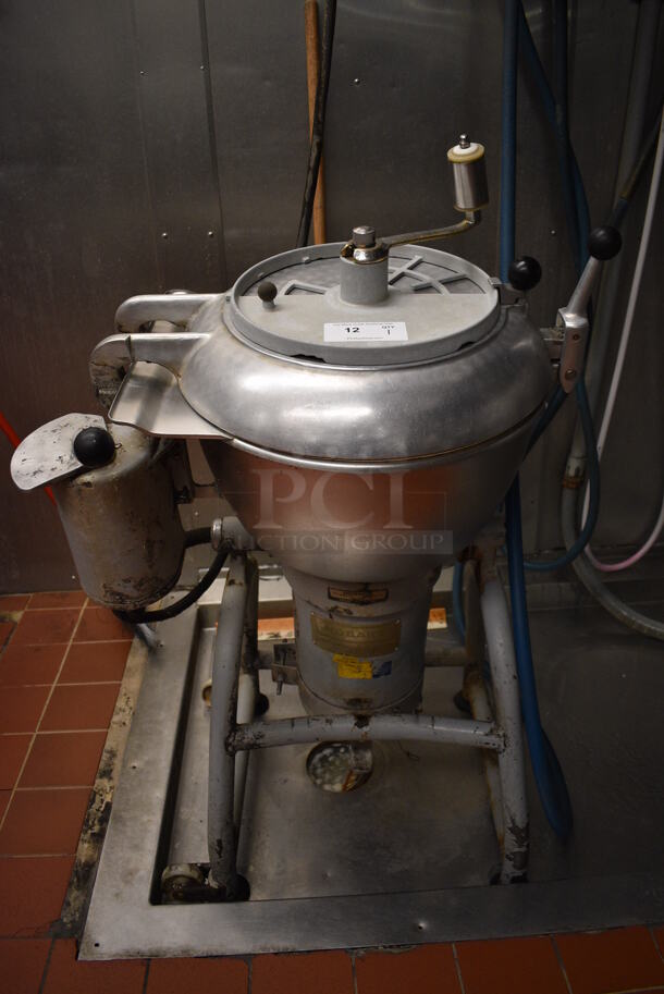 Hobart Model VCM40 Metal Commercial Floor Style Vertical Cutter Mixer w/ S Blade on 2 Casters. 208 Volts, 3 Phase. 32x23x48. Unit Was In Working Condition When Restaurant Closed. (kitchen)