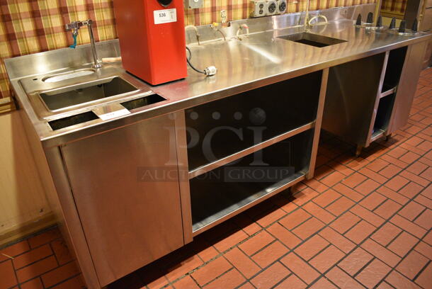 Stainless Steel Commercial Counter w/ Water Faucet, 2 Plate Returns and Under Shelves. BUYER MUST REMOVE. 106x30x40.5. (main dining room - POS Room) - Image 1 of 7