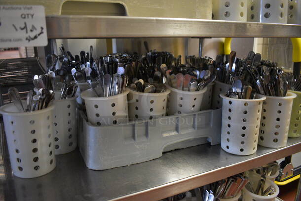 Stainless Steel Commercial 3 Tier Cart w/ Push Handles and Various Silverware in White Baskets on Commercial Casters. 37x24x39.5.( kitchen) - Image 3 of 5