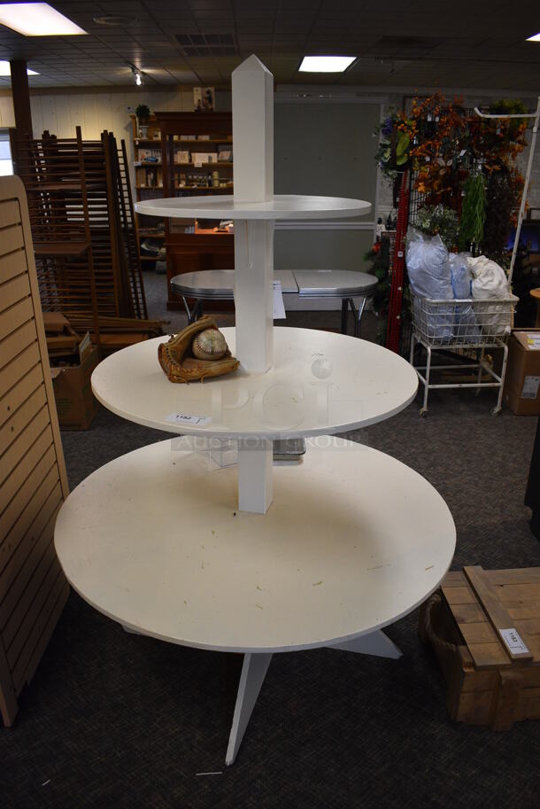 White Wooden 3 Tier Shelving Unit. 48x48x75. (garden center)