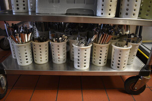 Stainless Steel Commercial 3 Tier Cart w/ Push Handles and Various Silverware in White Baskets on Commercial Casters. 37x24x39.5.( kitchen) - Image 4 of 5