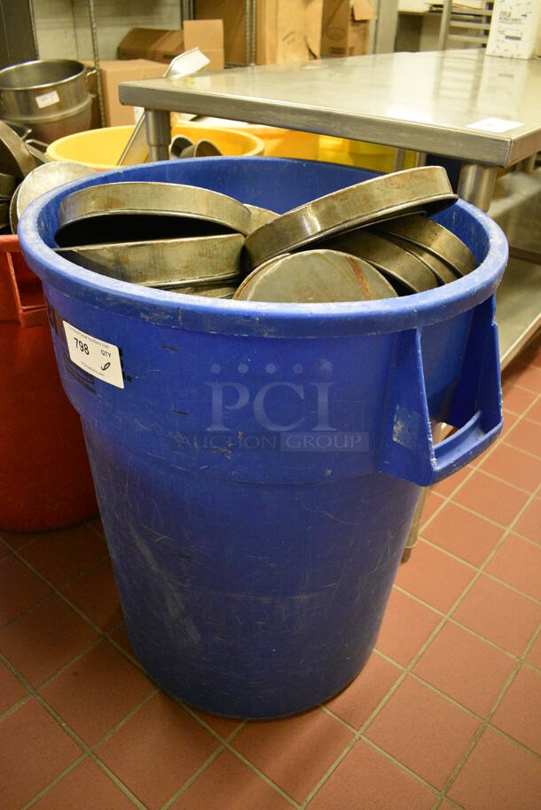 ALL ONE MONEY! Lot of Metal Baking Pans in Blue Poly Trash Can! Includes 10.25x10.25x1.5. (bakery kitchen) - Image 2 of 4