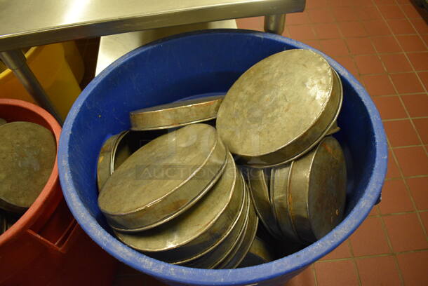 ALL ONE MONEY! Lot of Metal Baking Pans in Blue Poly Trash Can! Includes 10.25x10.25x1.5. (bakery kitchen) - Image 3 of 4