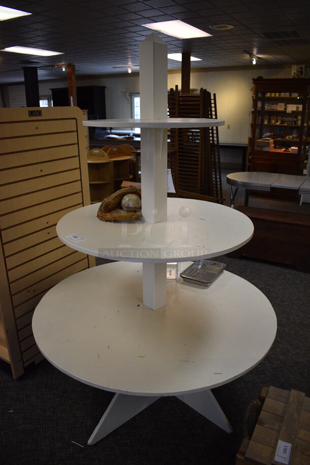 White Wooden 3 Tier Shelving Unit. 48x48x75. (garden center) - Image 3 of 4