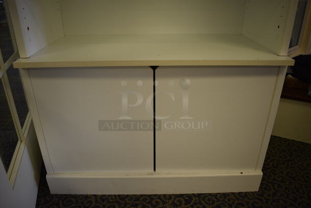 White Wooden Shelving Unit w/ Glass Shelves. 38x20x87. (yellow clothing store) - Image 4 of 4