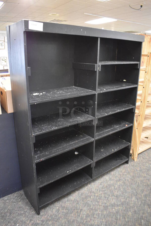 Black Wooden Shelving Unit. 55x15x66. (garden center)