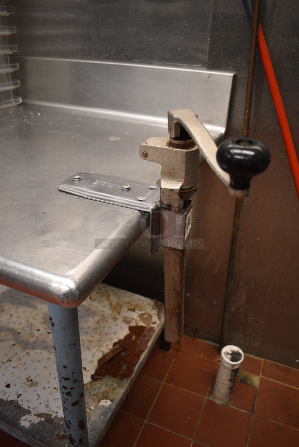 Stainless Steel Commercial Table w/ Mounted Commercial Can Opener, Back Splash and Metal Under Shelf. 60x30x39. (kitchen) - Image 2 of 5