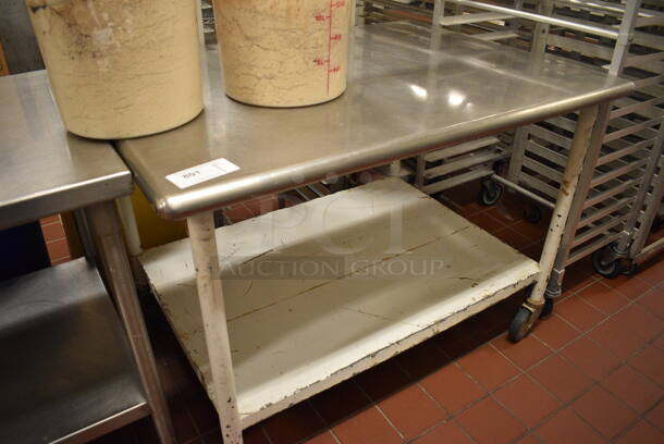 Stainless Steel Commercial Table w/ Metal Under Shelf on Commercial Casters. 48x36x35 (bakery kitchen)