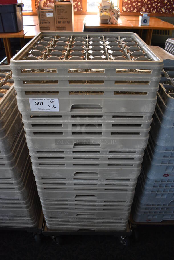 Metal Dish Caddy Dolly w/ 6 Dish Caddies and Approximately 200 Beverage Glasses on Commercial Casters. 21.5x23x32. 2.5x2.5x5.5. (back dining room) - Image 1 of 5