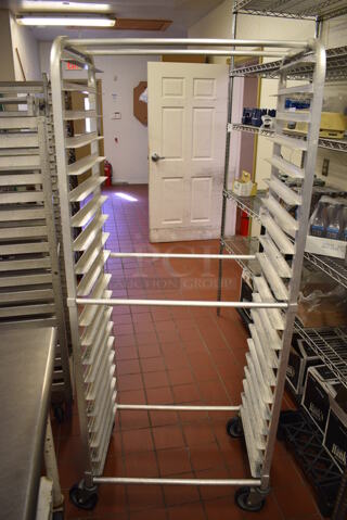 Metal Commercial Pan Transport Rack on Commercial Casters. 28.5x18x69. (bakery kitchen)