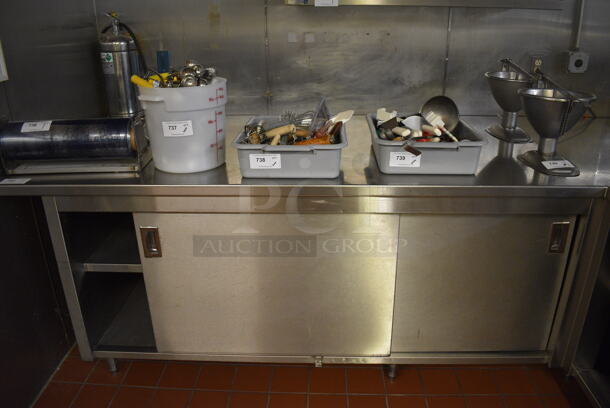 Stainless Steel Commercial L Shaped Table w/ 4 Doors and Under Shelves. Does Not Come w/ Contents. BUYER MUST REMOVE. 109x81x40.5. (bakery kitchen) - Image 2 of 5