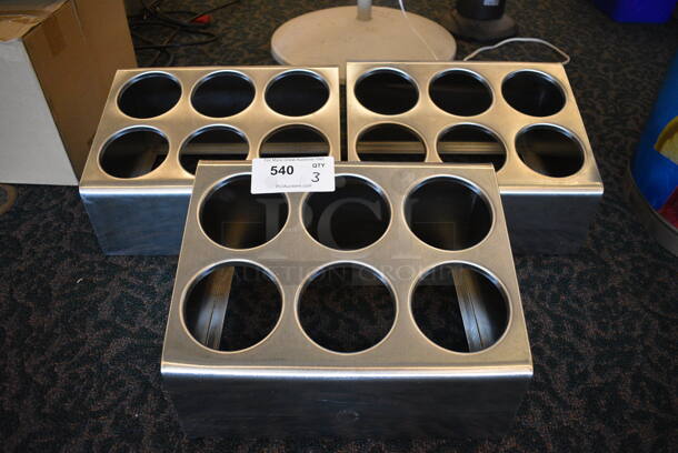 3 Stainless Steel Commercial Countertop 6 Cut Out Silverware Stands. 15x12x8. 3 Times Your Bid! (ballroom)