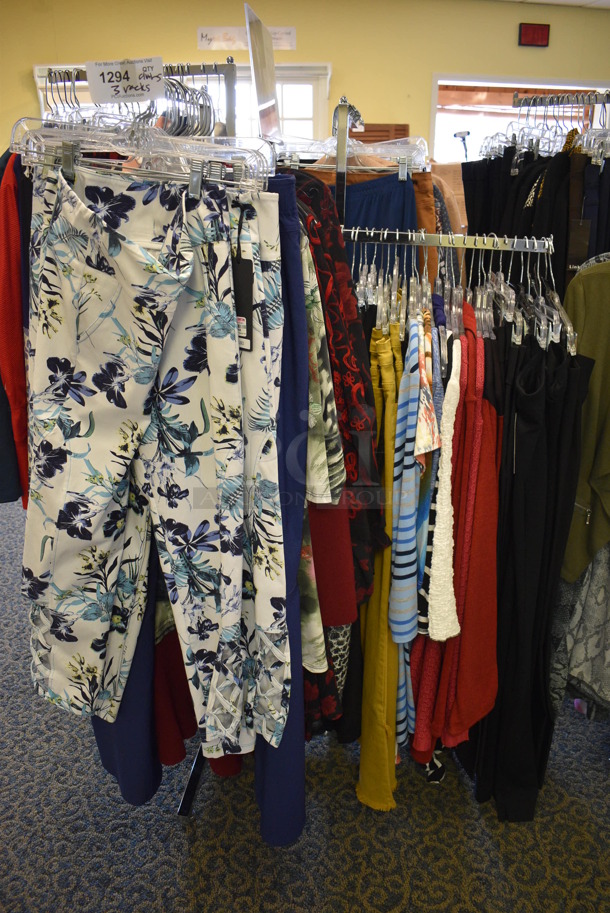 ALL ONE MONEY! Lot of 3 Metal Racks of Various BRAND NEW Clothes! Includes 42x42x60. (yellow clothing store) - Image 2 of 11