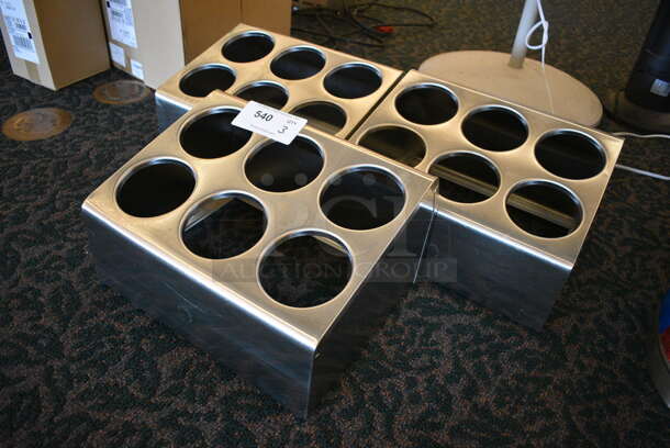 3 Stainless Steel Commercial Countertop 6 Cut Out Silverware Stands. 15x12x8. 3 Times Your Bid! (ballroom) - Image 3 of 4