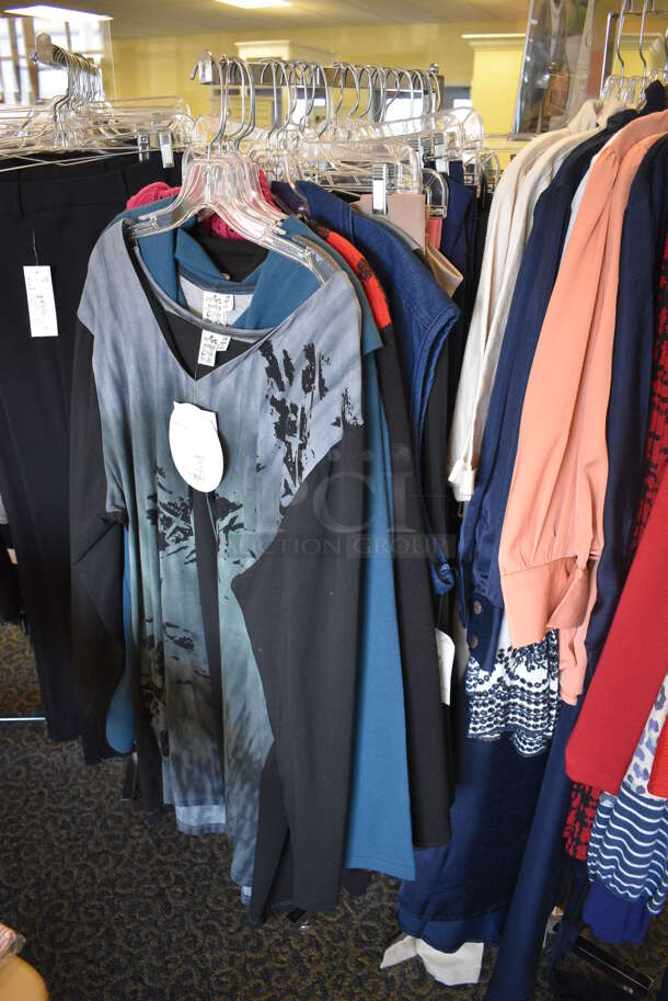 ALL ONE MONEY! Lot of 3 Metal Racks of Various BRAND NEW Clothes! Includes 42x42x60. (yellow clothing store) - Image 4 of 11