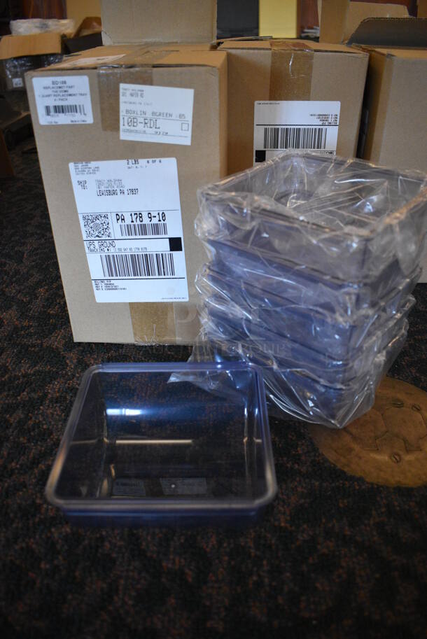 7 Boxes of 6 BRAND NEW! San Jamar Blue Poly Drop Ins For Bar Top Rails. Total of 40 Bins. 6x6x3. 7 Times Your Bid! (ballroom)