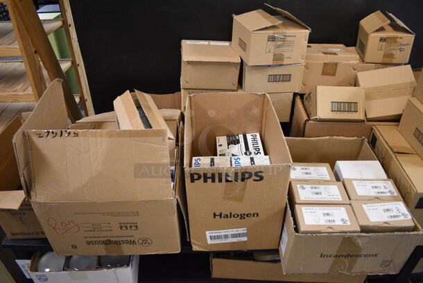 Black Wooden Shelving Unit w/ Contents Including Lightbulbs. (garden center) - Image 2 of 6