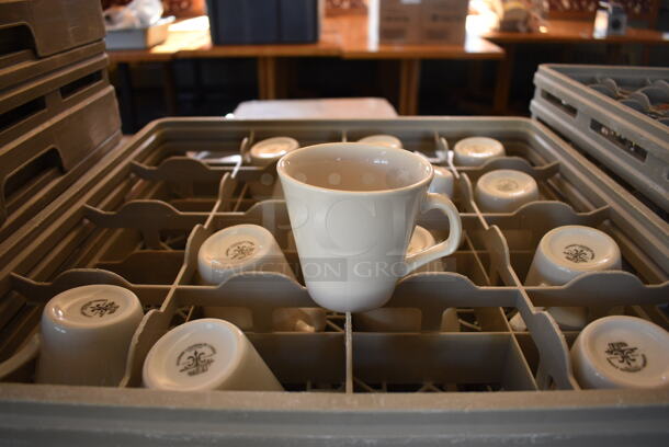 Metal Dish Caddy Dolly w/ 7 Dish Caddies and Approximately 100 White Ceramic Mugs on Commercial Casters. 21.5x23x32. 4.5x3.5x3.5. (back dining room) - Image 2 of 5
