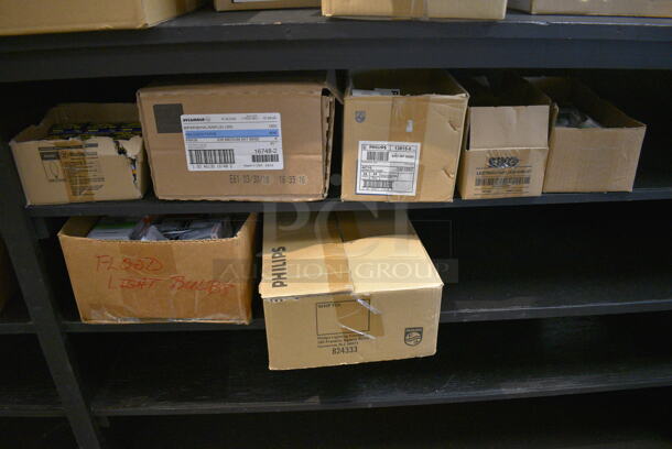 Black Wooden Shelving Unit w/ Contents Including Lightbulbs. (garden center) - Image 4 of 6