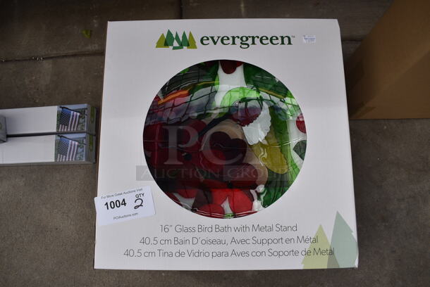 2 BRAND NEW SCRATCH AND DENT! Evergreen Glass Bird Bath. See Pictures For Damage. 16x16. 2 Times Your Bid! (greenhouse)