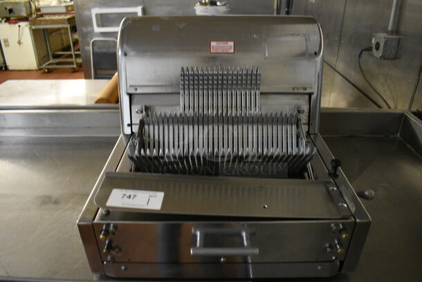 Berkel Model MB1/2 Stainless Steel Commercial Countertop Bread Loaf Slicer. 115 Volts, 1 Phase. 24x26x18. Unit Was In Working Condition When Restaurant Closed. (bakery kitchen)