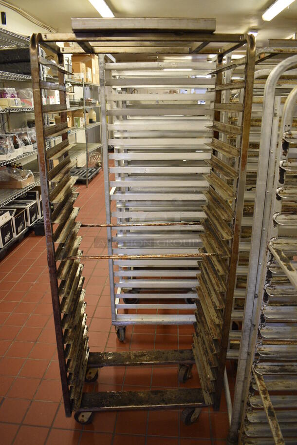 Metal Commercial Pan Transport Rack w/ Top Guide For Rack Oven on Commercial Casters. 28.5x18x69.5. (bakery kitchen)