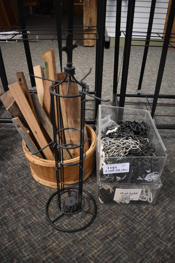 ALL ONE MONEY! Lot of Various Metal Stand, Wooden Pieces and Chains! (garden center)
