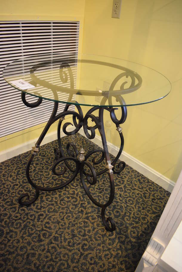 Black Metal Table w/ Round Glass Tabletop. 30x30x30.5. (yellow clothing store) - Image 4 of 4